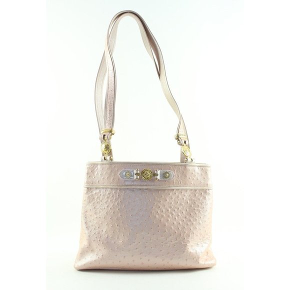 VERSACE Pearlescent Pink Ostrich Leather Shoulder Bag 5VER1219K - Picture 1 of 12